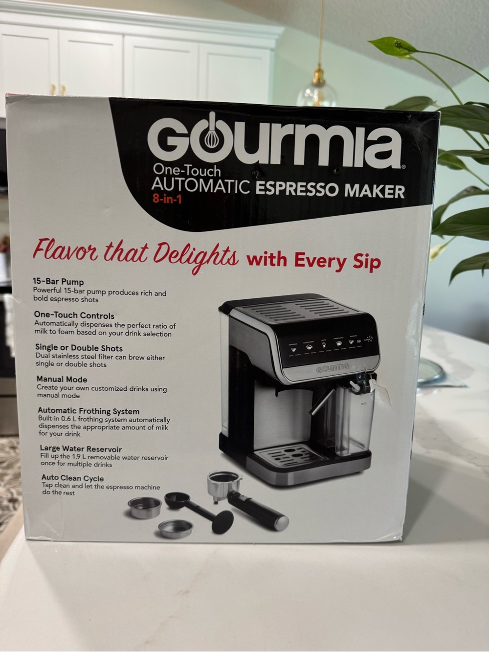 Gourmia Black One-Touch Automatic Espresso Maker - Powerful 15-Bar Pump